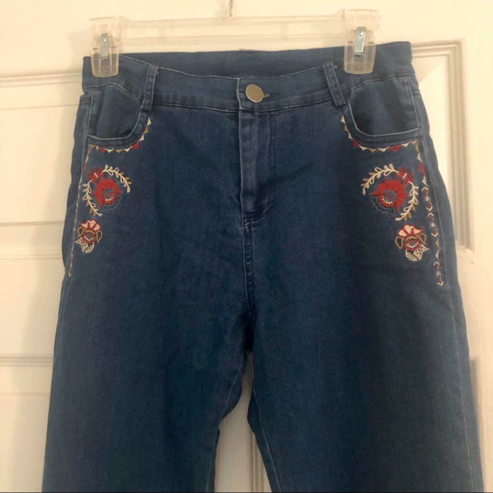 Flying tomato flair embroidered jeans!!